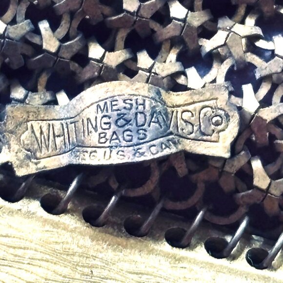 Antique Whiting & Davis Mesh Purse c1915–1925 Enamel Lyre Motif Metal Mesh Eveni - Picture 4 of 16